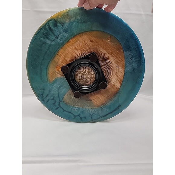 Handmade Epoxy And Oak Wood Lazy Susan 12" Blue/Gold - Picture 4 of 5